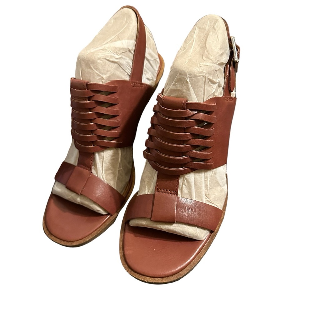 Woven Strap Wedge Sandals - Brown